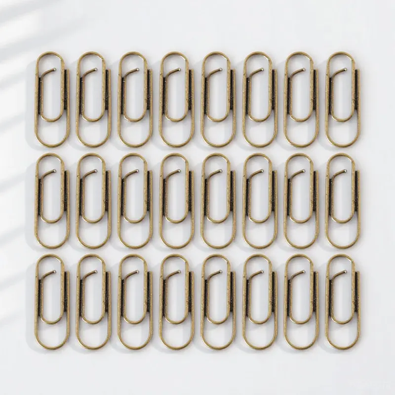 100Pcs 금속 미니 종이 클립 견고한 구조 신뢰할 수있는 클램핑 사무실 학교 문서 파일 클립 레트로 장식 종이 클립