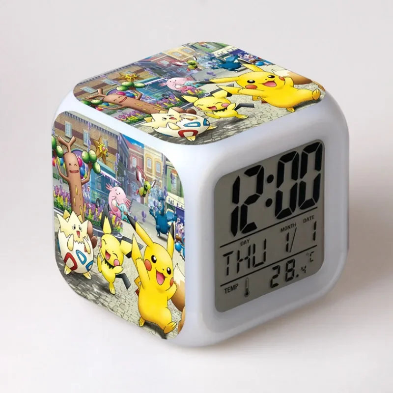 AnimePokemonAlarmClockCartoonPikachuCharizardGengarPatternLEDGlowingAlarmClock