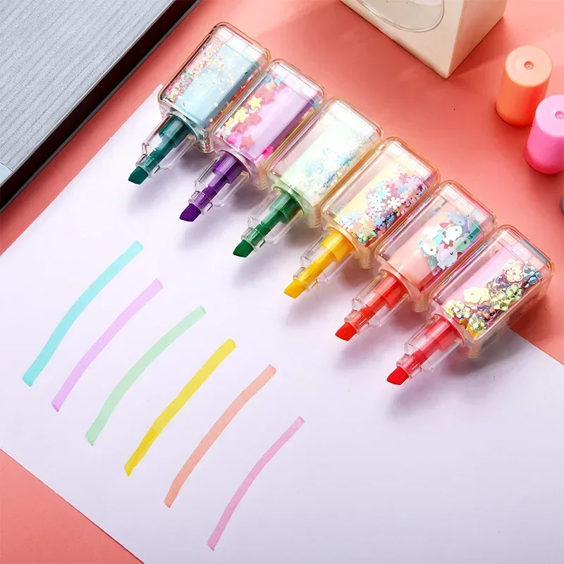 6Pcs Cute Cartoon Nail Polish Shape Highlighters School Office Stationery Students Drawing Supplies Kawaii Mini Paint Marker Pen highlighter pen marker pen highlighter marker art marker