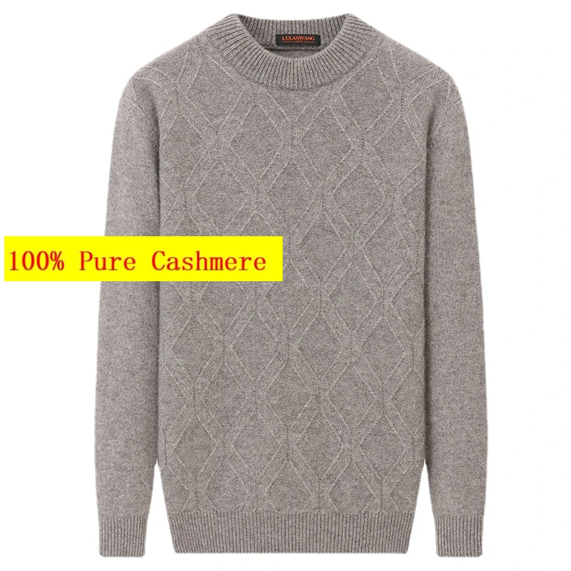 

New Arrival Fashion Autumn Winter Thickened 100% Pure Cashmere Men's Underlay Round Neck Jacquard Knitted Sweater Size XS-5XL