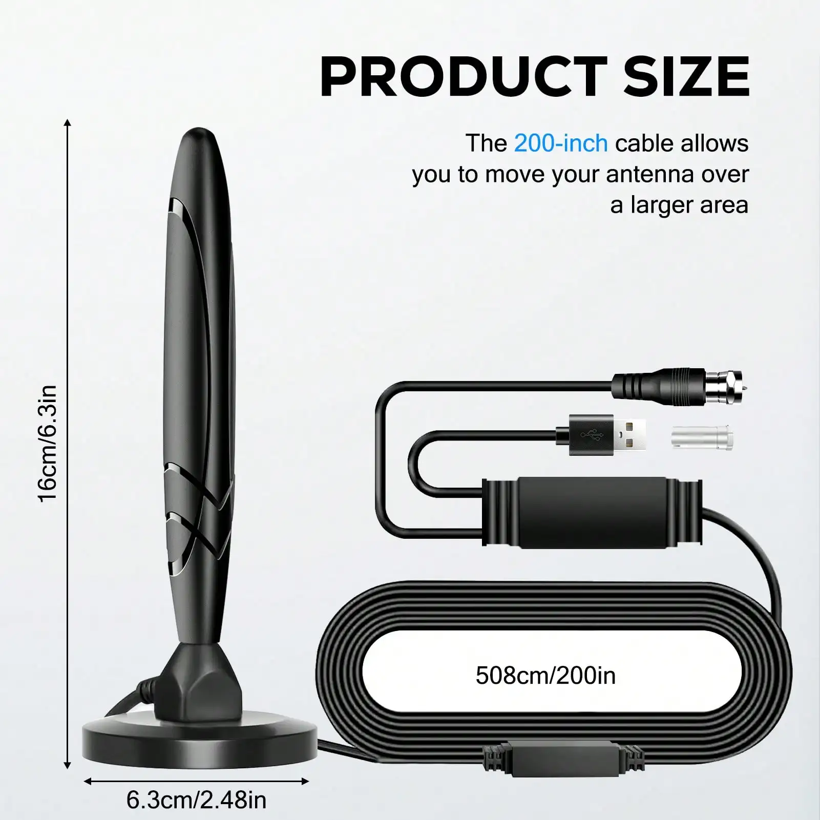 HD Digital TV Antenna Support 4K 1080p All TV on VHF UHF Local Channels with Signal Booster Amplifier+Strong Magnetic Base