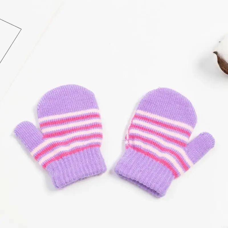 Y1UA Infant Kids Outdoor Gloves Winter Full Finger Striped Pattern Gloves Thicken