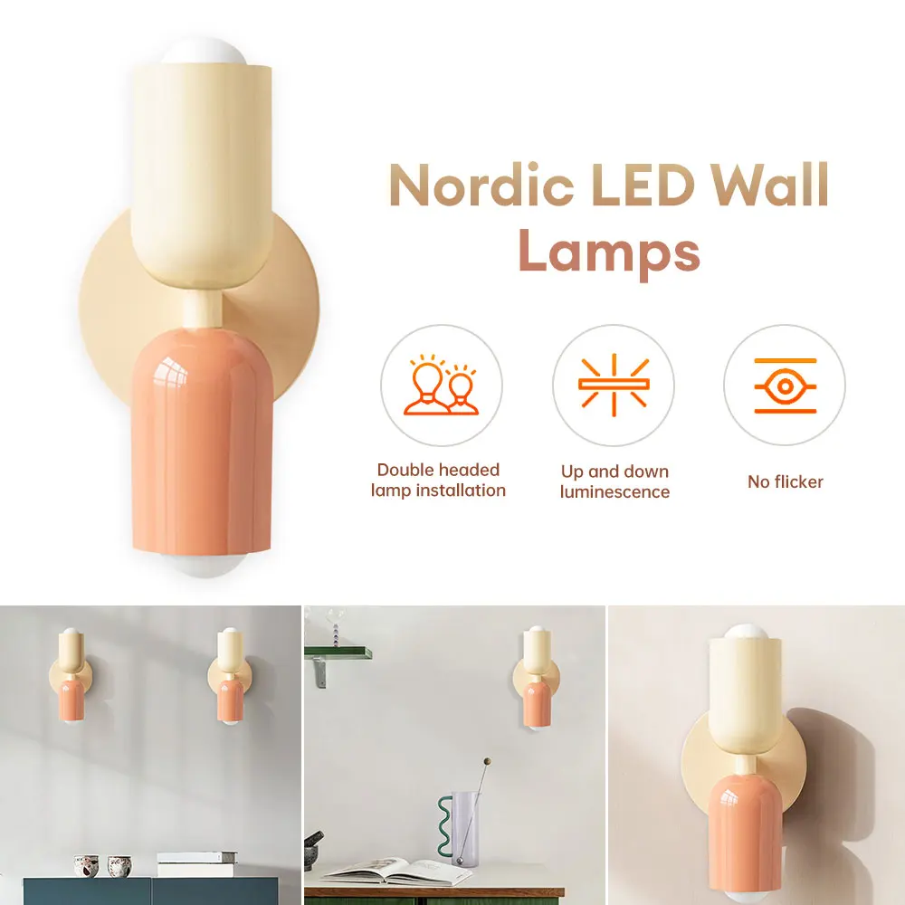 

Modern LED Wall Lamp Nordic Minimalist Style Cream Wall Light Double Head Bedside Wall Sconce for Bedroom Decoration Fixture