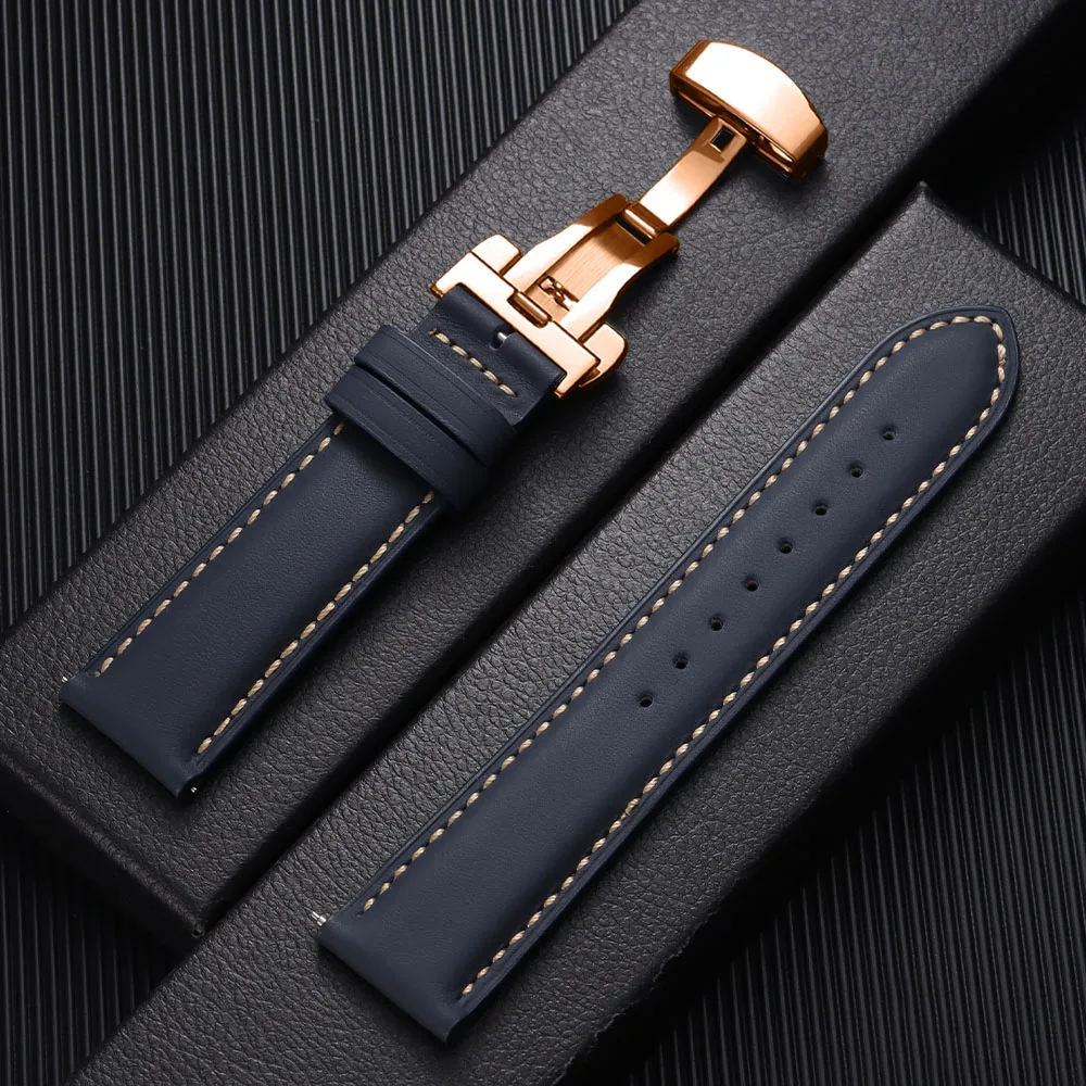 Luxury Calfskin Leather Watchband with Butterfly Buckle - Casual Business Replacement Strap