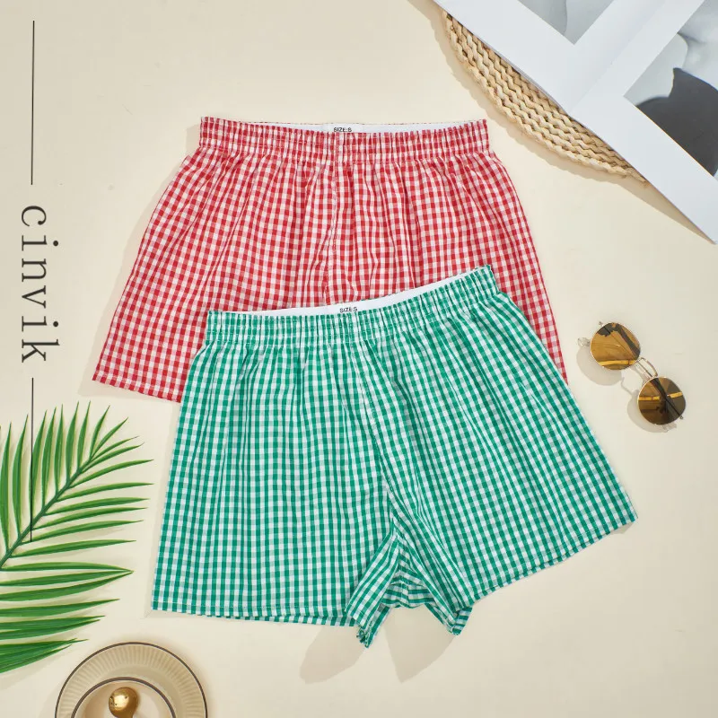 

Boxers For Women Striped Pajama Shorts Y2K Aesthetic Elastic Plaid Trunks Pajamas Short Pants Teen Girls Summer Cute Sleepwear