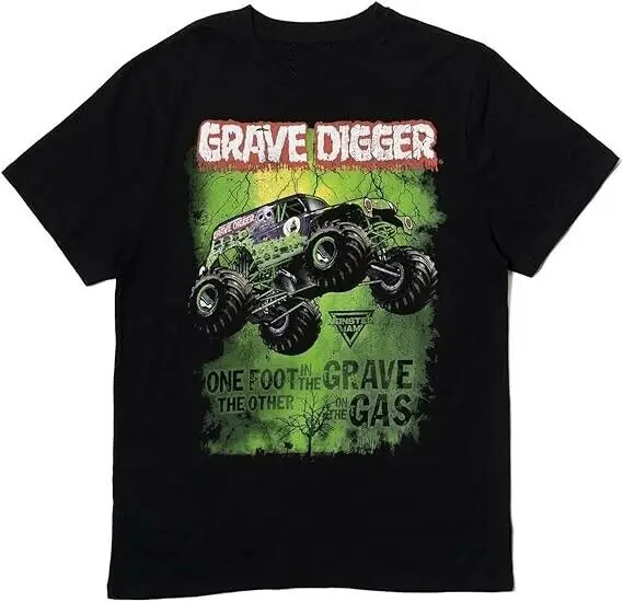 Monster Jam Trucks Grave Digger Pullover T Shirt Maniche Lunghe O Corte