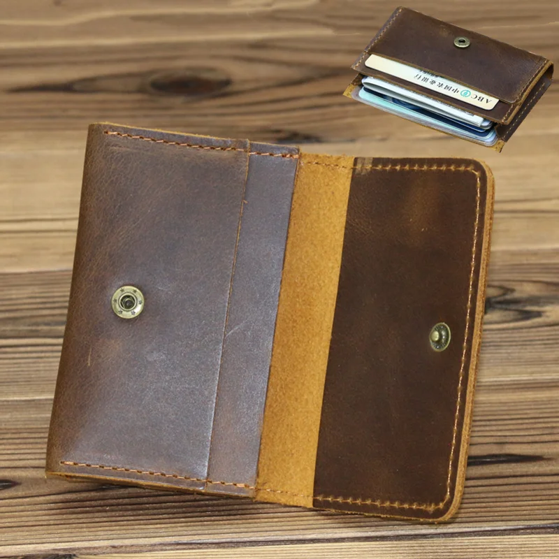 Vintage Men's Genuine Leather Credit Card Wallet Small ID Card Holders Wallets Money Bag Case Mini Real Leather Purse For Male