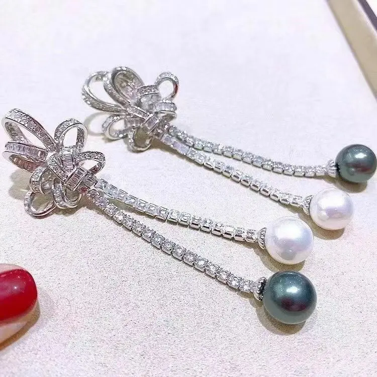 

new design south sea white black pearl dangle earring 925s