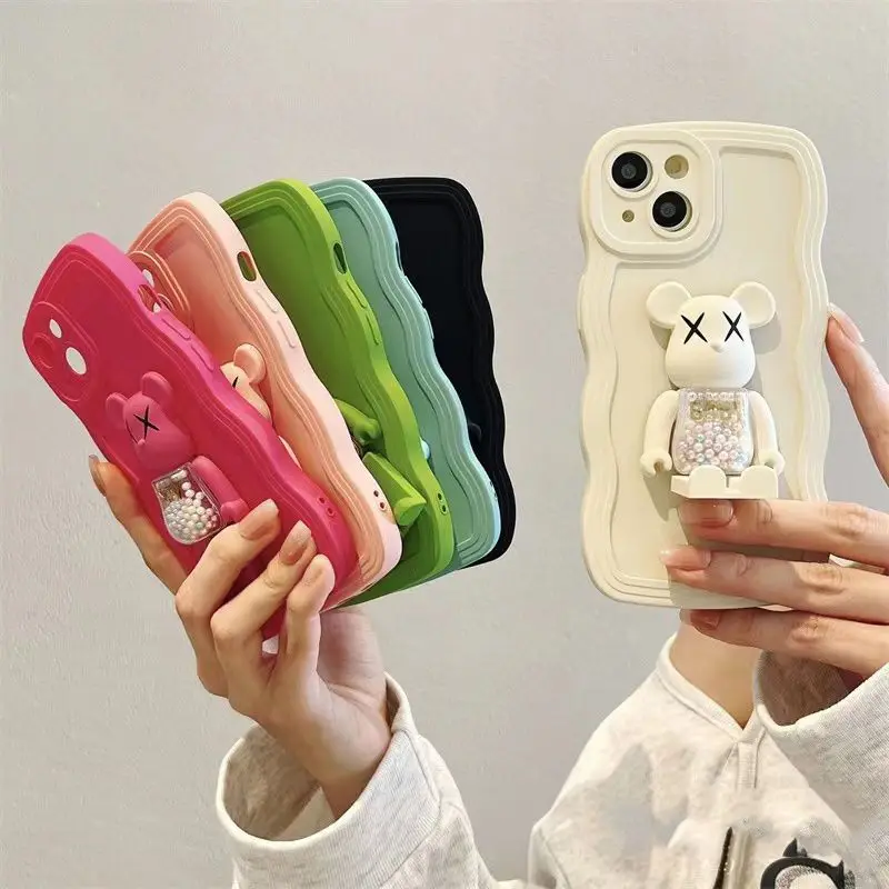 Coque de téléphone avec support pliable, joli ours en peluche, pour iPhone  14 13 12 11 Pro Max X XS MAX XR 6 7 8 S Plus Se 2020 MiNi