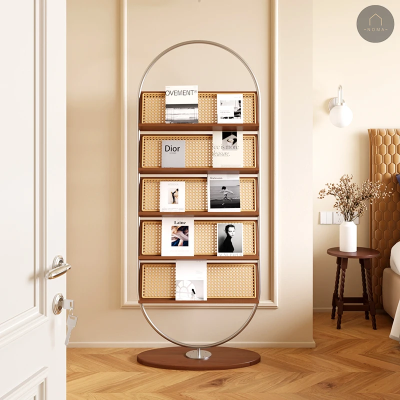 French Magazine Rack Mid-Century Luxury Display Shelf Solid Wood Book Organizer for Newspapers and Picture Books Furniture FYMR