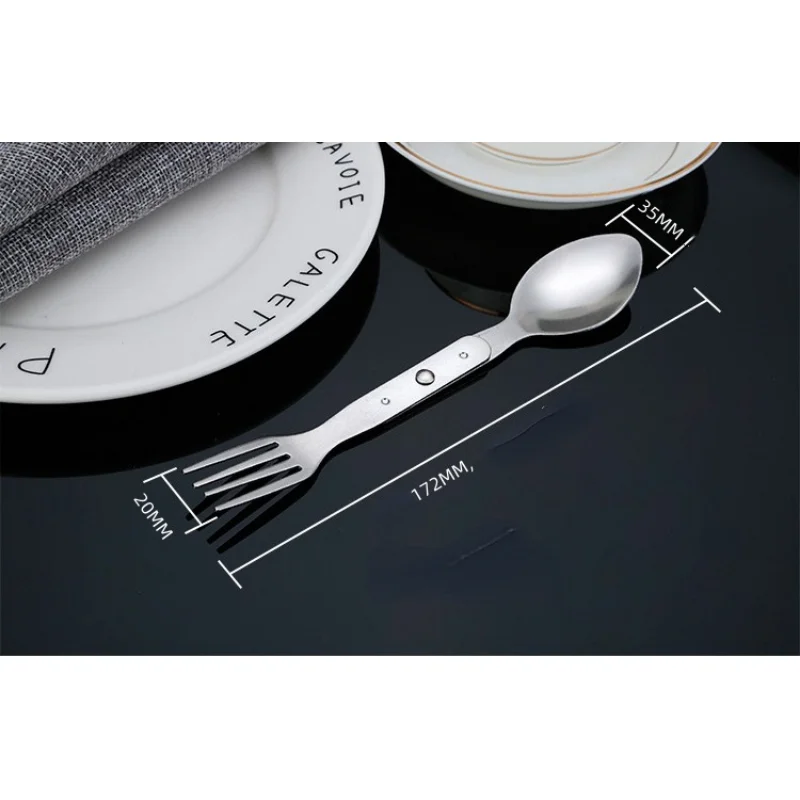 Portable Tableware Portable Cutlery Titanium Tableware 2 IN 1 Fork Dessert Spoon Tableware Cutlery Set Stainless Steel