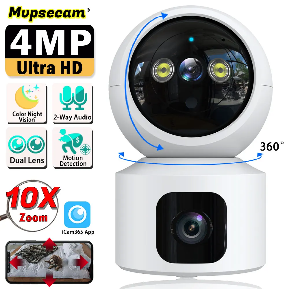 Home Mini 4MP Dual Lens HD Baby Video Monitor WIFI Surveillance Camera Color Night Vision 2-Way Audio PTZ CCTV Security Camera