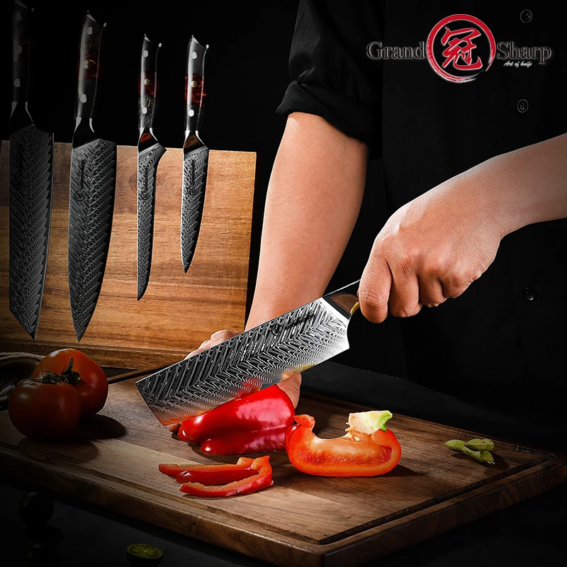 7 Inch Nakiri Kitchen Knife Damascus Stainless Steel Chef Knife Cut Meat  Fish Vegetables Sharp Blade Kitchen Knife GRANDSHARP - AliExpress