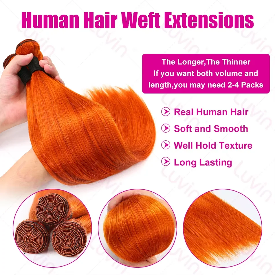 350 Colored Ginger Orange Human Hair 1/3/4 Bundles Deal Bone Straight Human Brazilian Hair Weave Bundles Remy #350