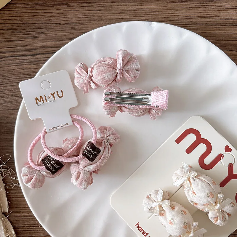 2pcs/set Children Candy Hairpins Fabric Plaid Girls Hair Clips Cute Barrettes Bangs Side Clip Hairclip Hair Headwear Accessories