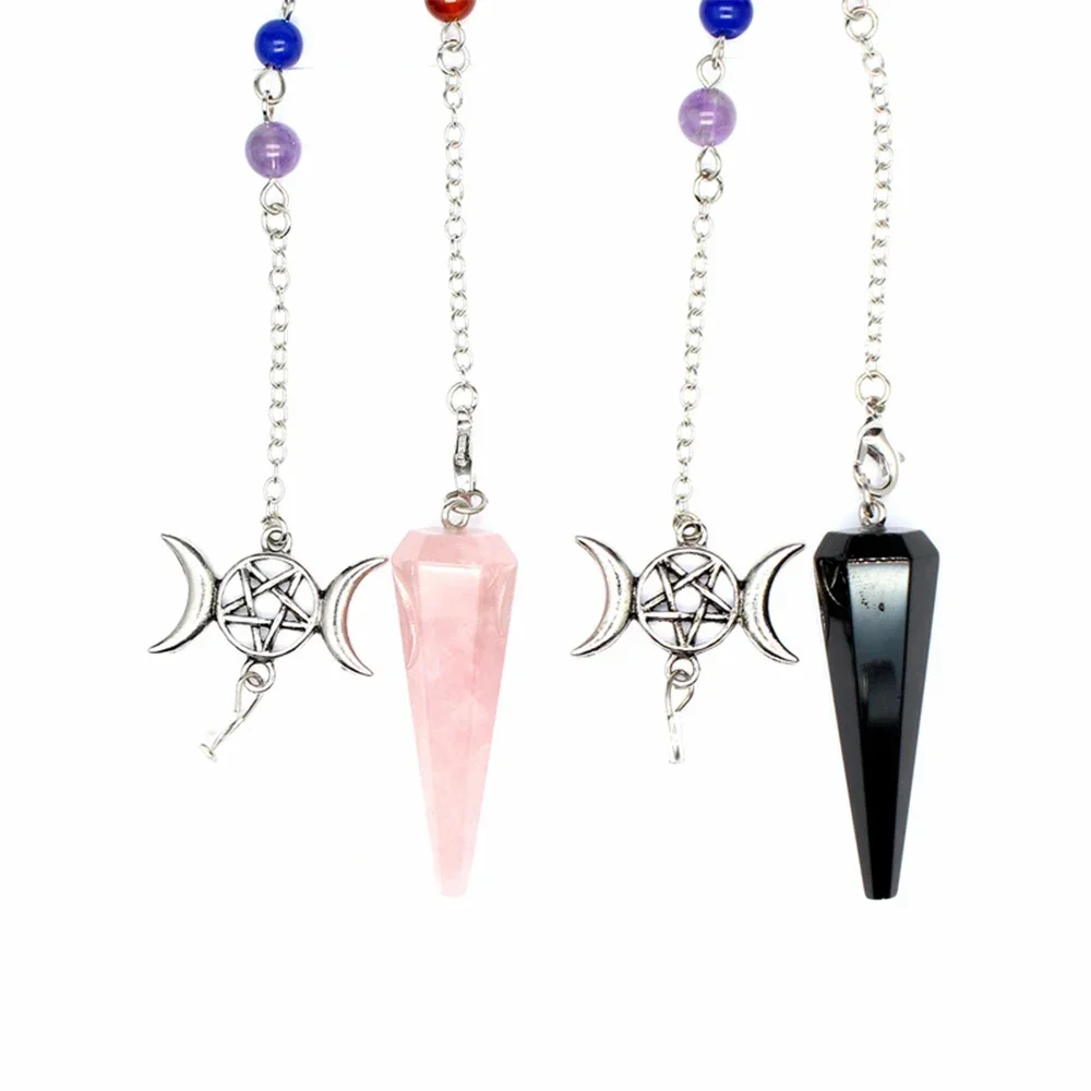

Mineraali Natural Stone Crystal Hexagonal Cone Pendulum 7 Chakras Pendant for Dowsing Healing Pendulos Halloween Christmas Gifts
