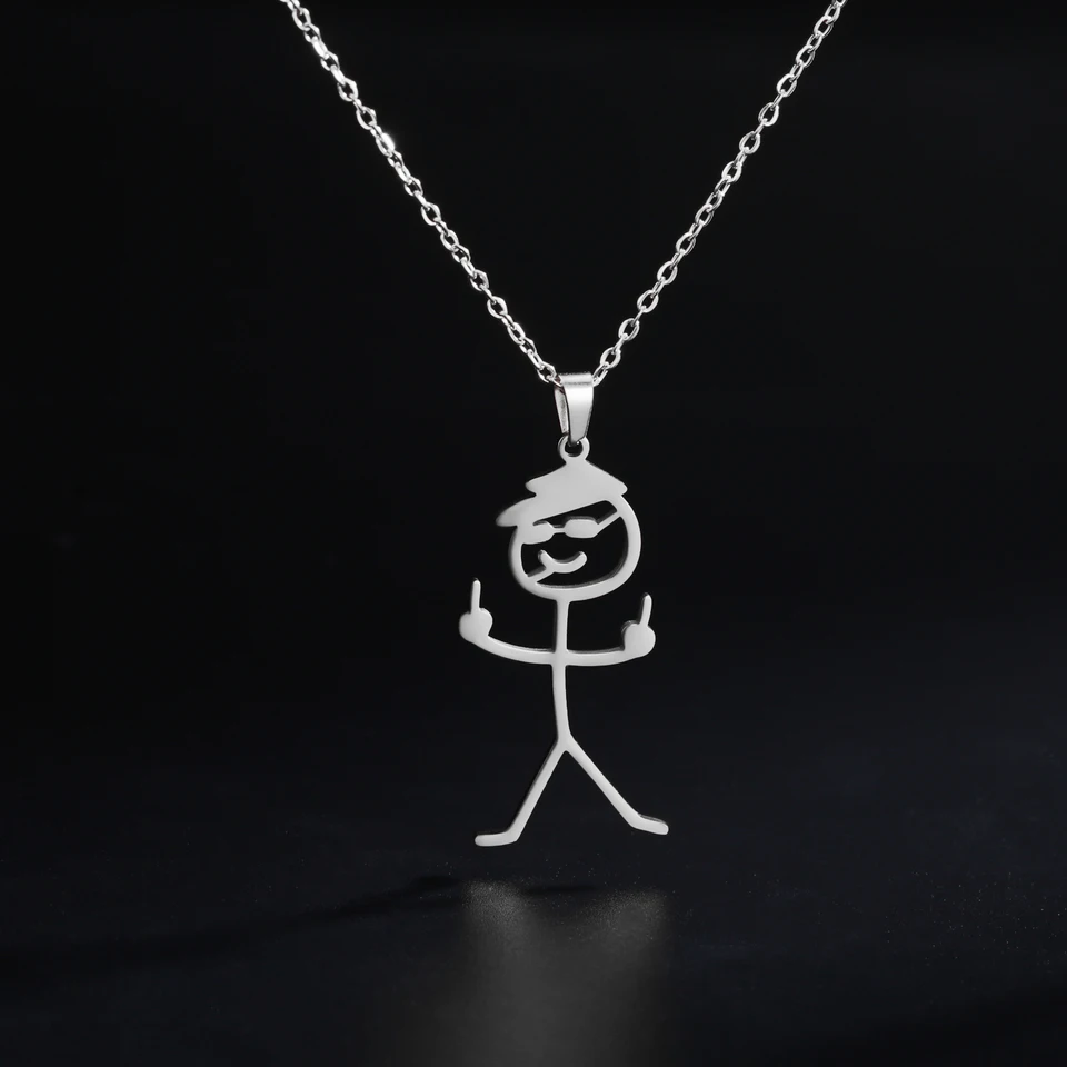 Amaxer Lächelnder Mittelfinger Halskette - Doodle Strichmännchen Anhänger | 316L Edelstahl
