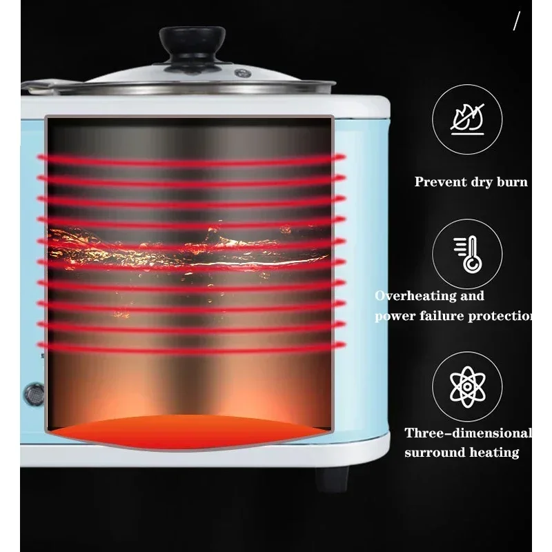 5L 4 In 1 Breakfast Mini Bread Maker Toaster Oven Omelet Non-Stick Frying Pan Boiled Egg Hot Pot Boiler 4