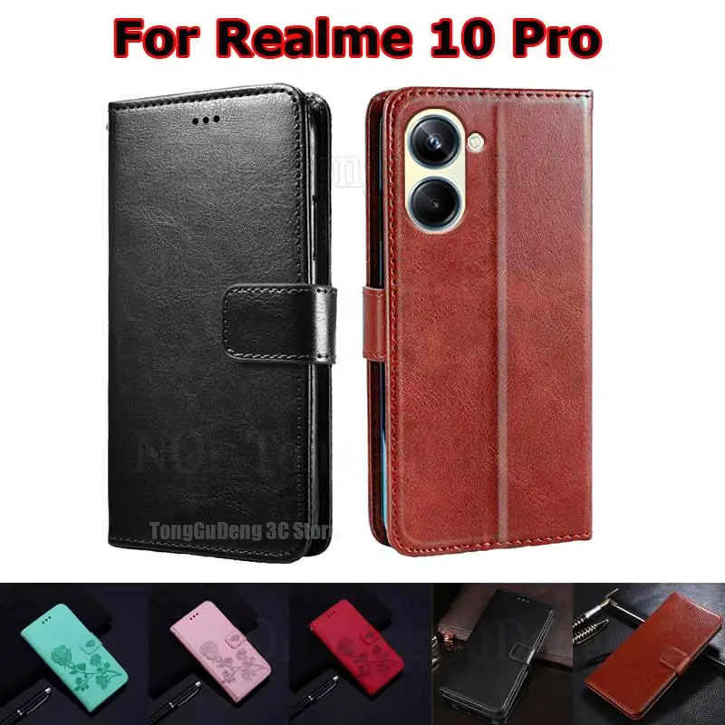 

Чехол для телефона Etui Na Realme 10 Pro RMX3661 RMX3663 чехол Кожаный чехол-бумажник для Funda Realme 10 Pro Plus 10 Pro + Realmi 10 4G 5G Mujer