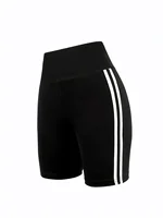 High Stretch Plus Size Athletic Shorts for Women Sporty Knit Mid Thigh Pants with Side Stripes Fashionable and Comfortable Pants - Image 5