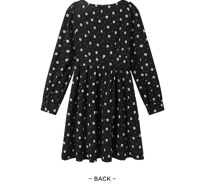 Dress Women Texture Fungus Edge Floral Dresses Temperament Autumn New Waist Square Collar Dress