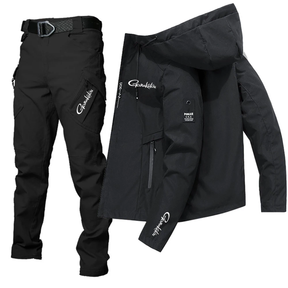 Gamakatsu Tactical Sets Men Autumn Wear-resistant Jackets + Multi-pocket Cargo Pants 2 Pcs Suits Outdoor Training Fishing Set Sports Set