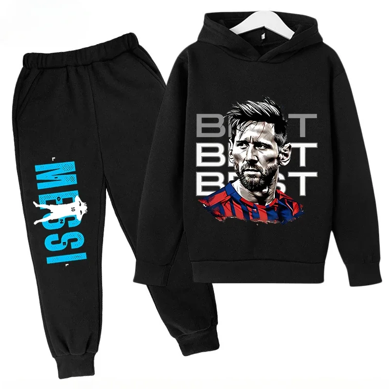 Conjunto de sudadera con capucha para niños y pantalones deportivos de 2 piezas para niños y niñas Ropa infantil con estampado de Messi Ropa de bebé