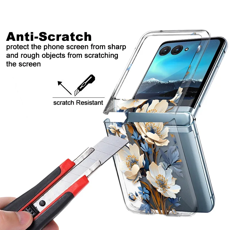 Floral Clear Shockproof Folding Phone Case - Transparent Hard Back Cover