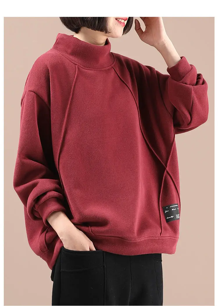 Modische Sweatshirts aus verdicktem Samt im koreanischen Stil, lockere Oberteile für den Winter, eleganter Stil, große Größe, vielseitige Damenbekleidung – Detail 10