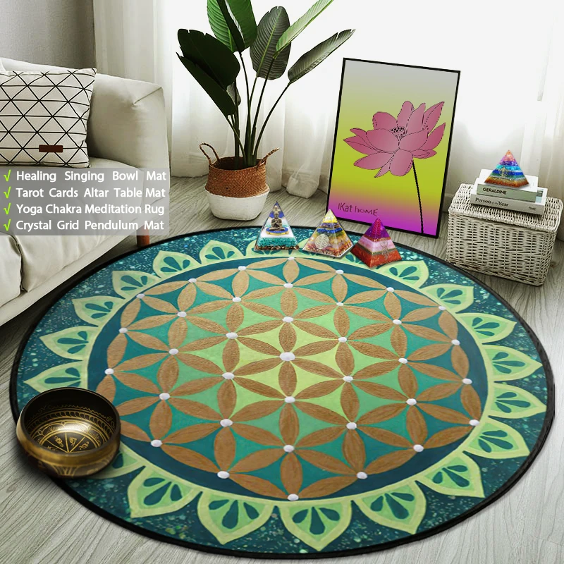 Round Carpet Mandala Carpet Crystal Flower Meditation Meditation Carpet Mandala Rug