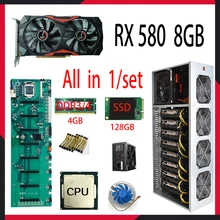 Set di schede madri Mining miner Rig set 8 slot per schede grafiche RX 580 GPU da 8GB con memoria ram da 4gb ddr3 ddr4 SSD SATA da 128GB a bassa potenza