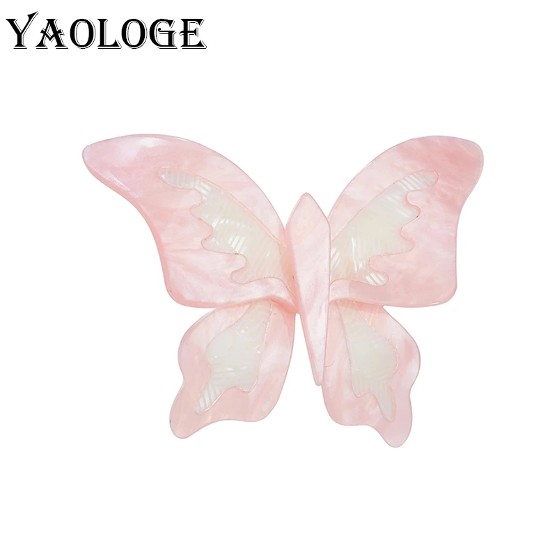

YAOLOGE Acrylic Cartoon Pink Butterfly Brooches For Unisex Kids Pin Badges Accessories Sweet Lovely Christmas Gift Jewelry Брошь
