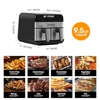 XL 9.5 Quart Dual-Basket Air Fryer with 8 Preset Cooking Functions Versatile Smart Cooker Baking Roasting Reheating Large 5