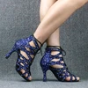 Women Latin Dance Shoes Rhinestones Soft Bottom Salsa Shoes For Dancing Ladies Sandals Women's Wedding Hight Heels 7.5CM 2