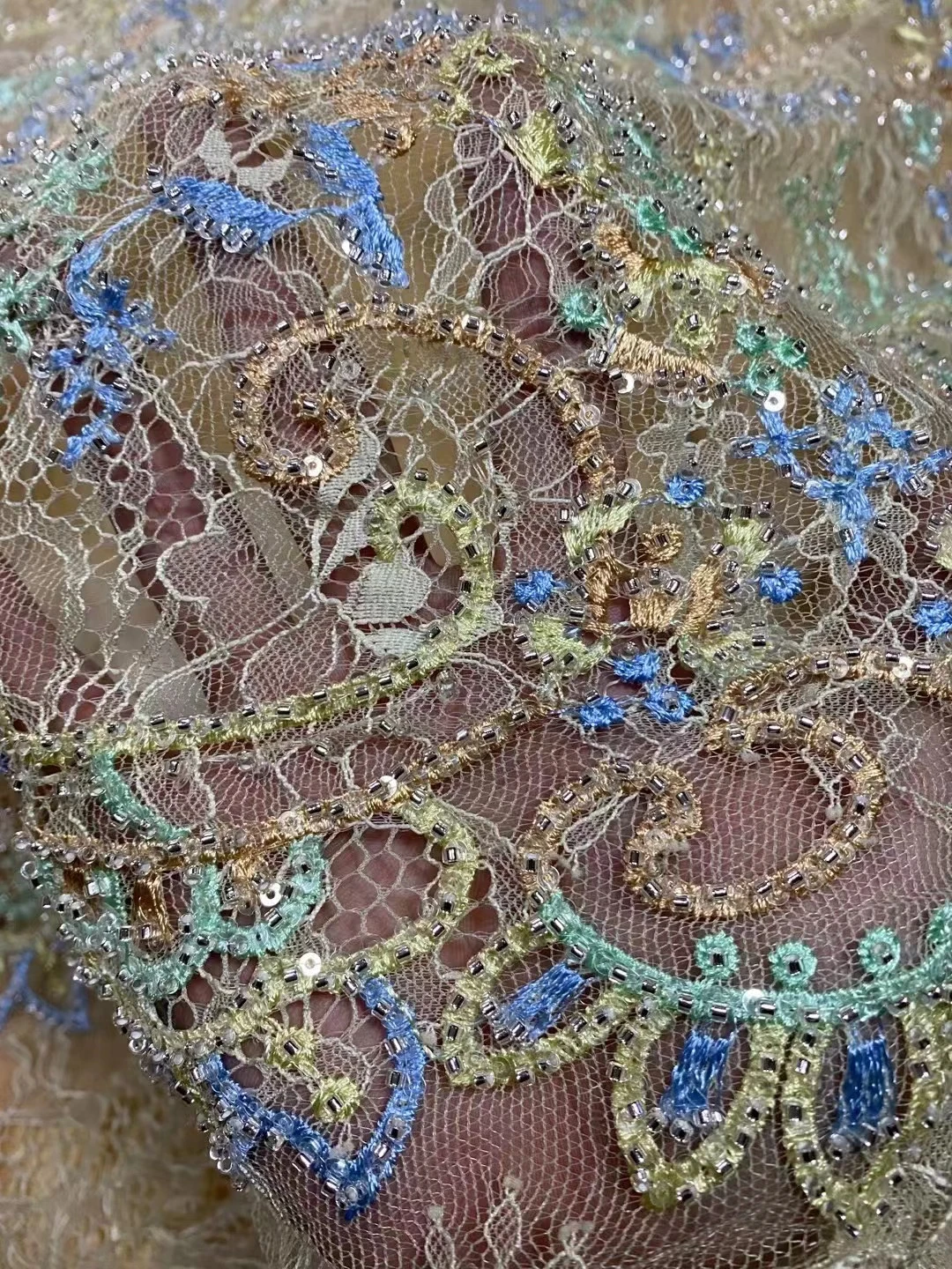 New Arrivals Color Thread Embroidery Lace Fabric With Beads African