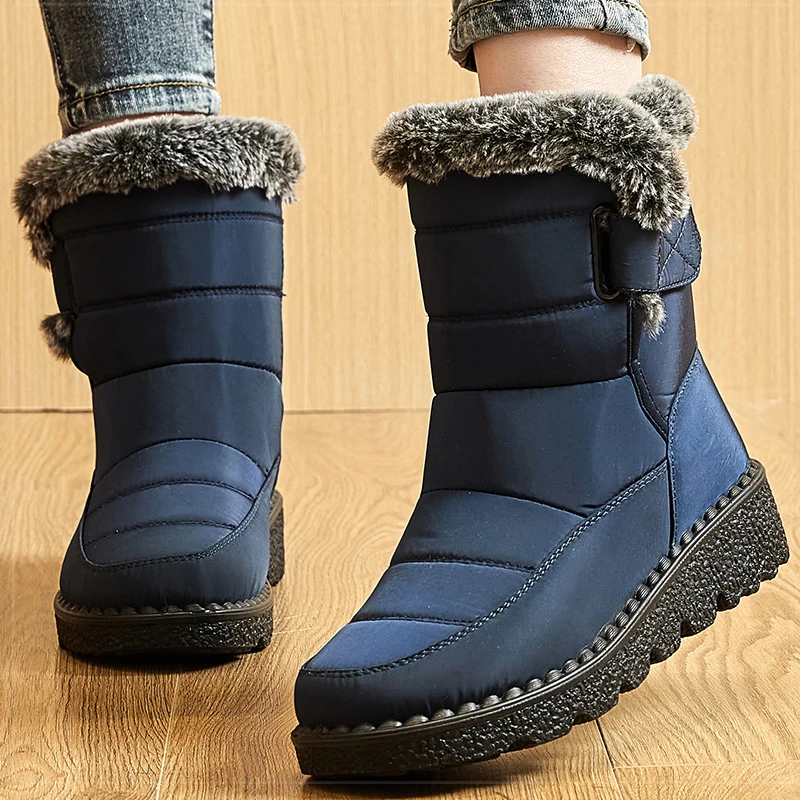 Boots Waterproof Fur Boots For Snow Women's Winter Shoes Low Heels Women Middle Boots Winter Footwear Warm Combat Shoes Woman