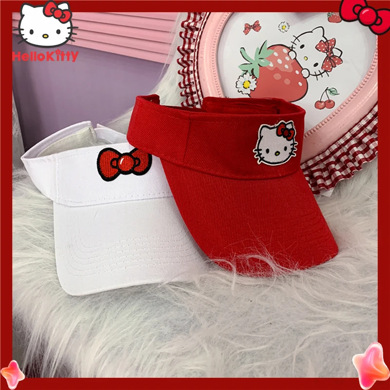

Kawaii Sanrio аниме Хелло Китти пустая верхняя шляпа симпатичный КТ Кот бант вышивка бейсболка летняя спортивная дышащая Солнцезащитная козырек
