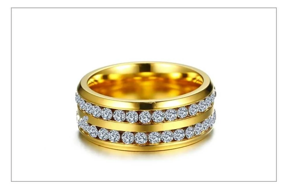 Vnox Trendige Eheringe für Damen und Herren, CZ-Steine, goldfarben, Edelstahl, Schmuck, Verlobung, Jahrestag, Valentinstag, Geschenk – Detail 6