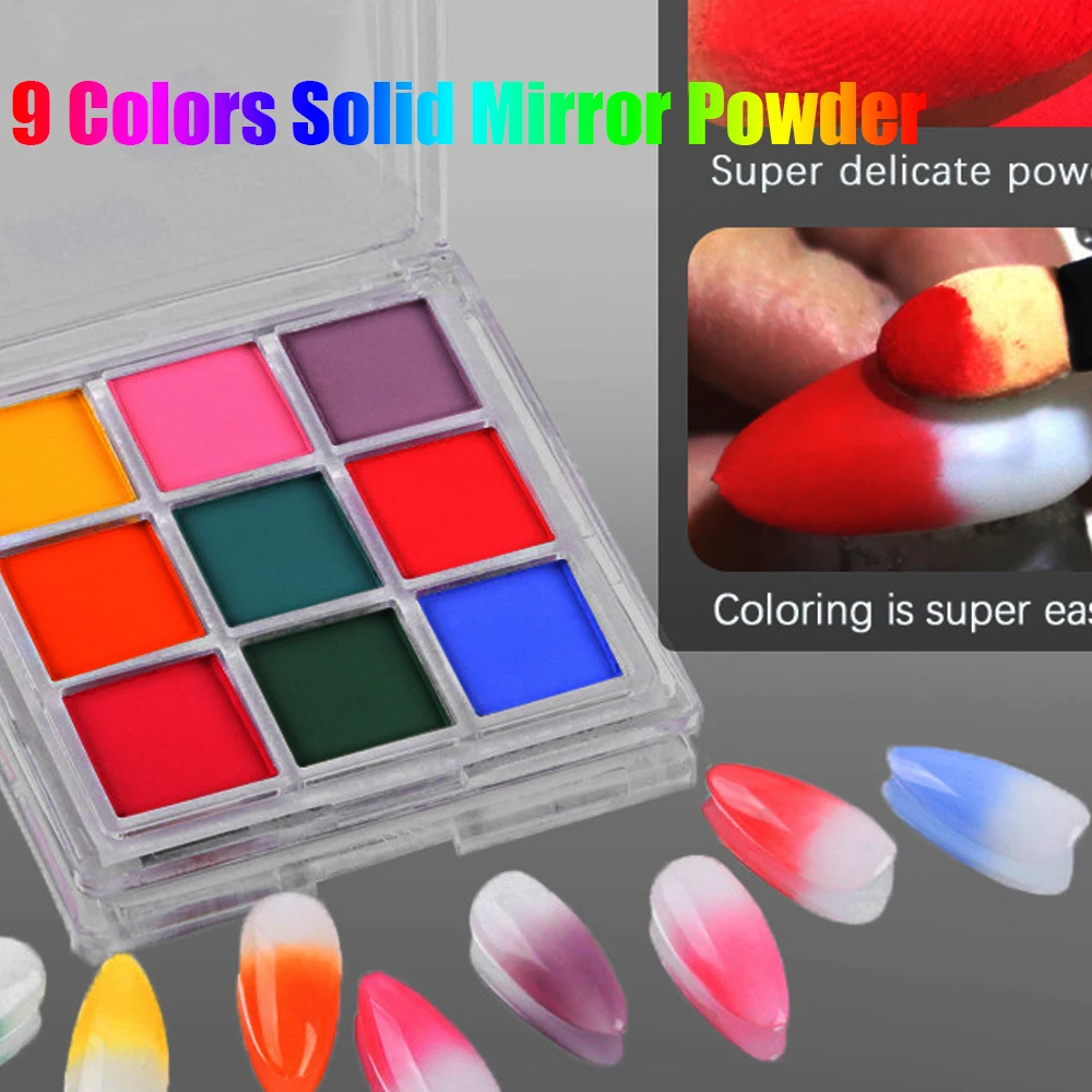 9Colors Solid Neon Gradient Glitter Powder Set Neon Mirror Effect Chrome Nail Powder DIY 9 Colors Rubbing Ombre Manicure Dust