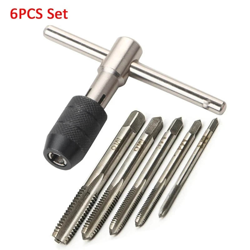 6 in 1 Ratchet T Tap Adjustable Holder Wrench With M3-M8 Screw Machine Hand Tool Thread Metric Plug T-shaped Tapping Tools