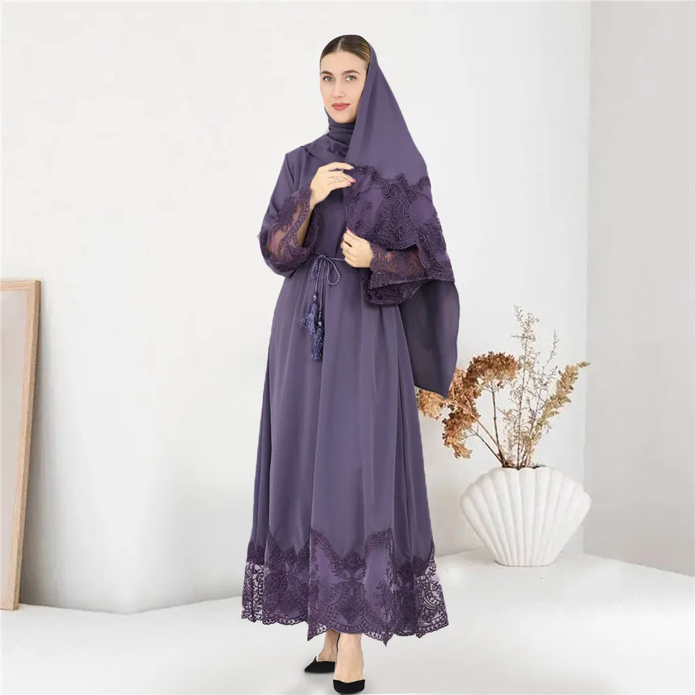 

Eid Mubarak Lace Embroidery Djellaba Abayas Muslim Women Maxi Dress Turkey Islamic Arab Hijab Kaftan Ramadan Jalabiya Dubai Robe