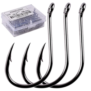 Aorace 100pcs/Box Fishing Hooks Iseama Circle Carp Eyed Fishing Hook Set Size 2-15# Ring Eye Japan Fishhooks Single Jig Hook