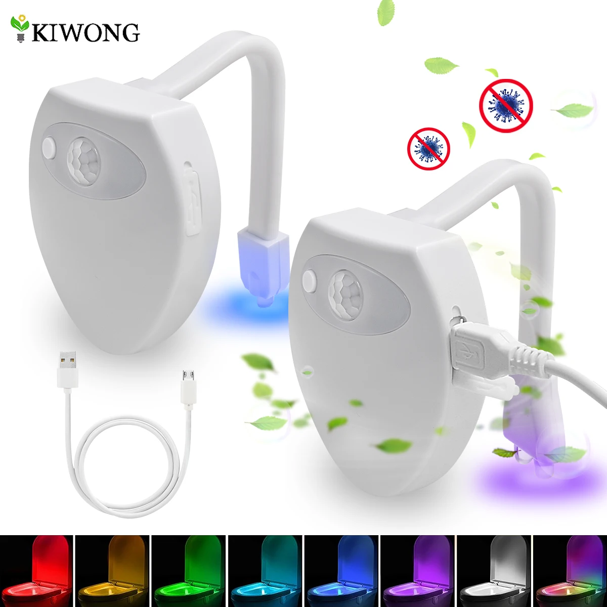 Color Changing Toilet Night Light Motion Sensor LED USB Charging Washroom Smart Light