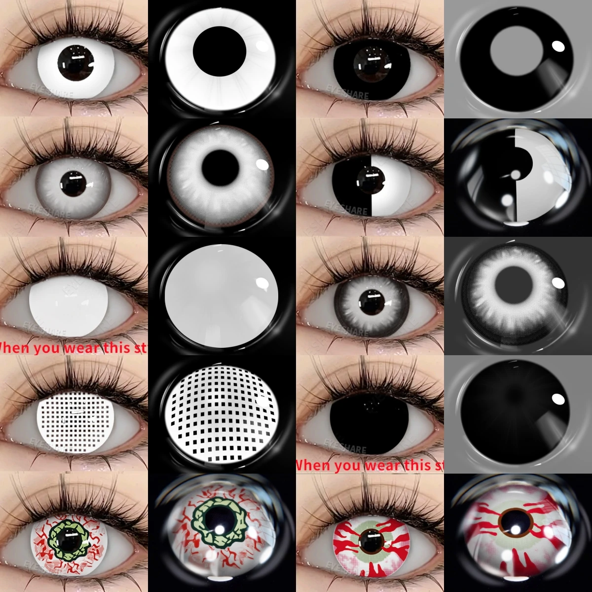 EYESHARE Bold White and Black Cosplay Contact Lenses