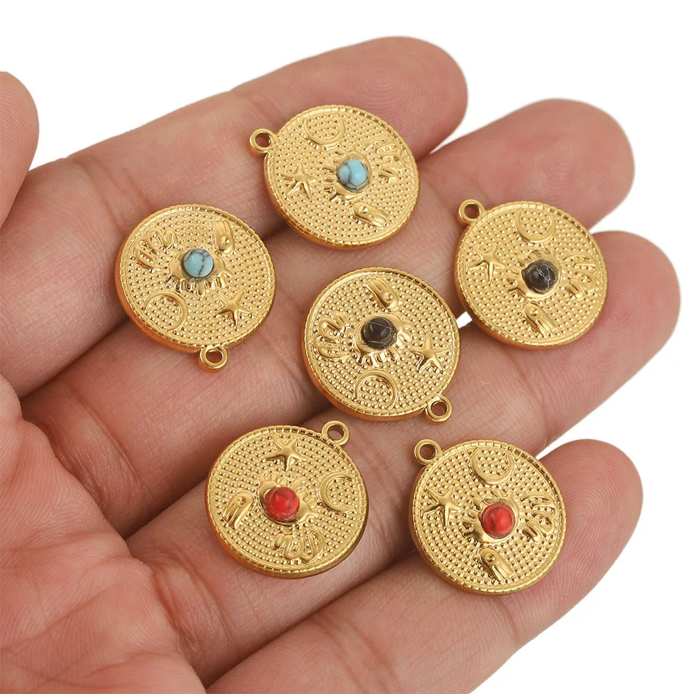 Stainless Steel Natural Stone Round Moon Star Pendant DIY Necklace Earrings Jewelry Accessories 4