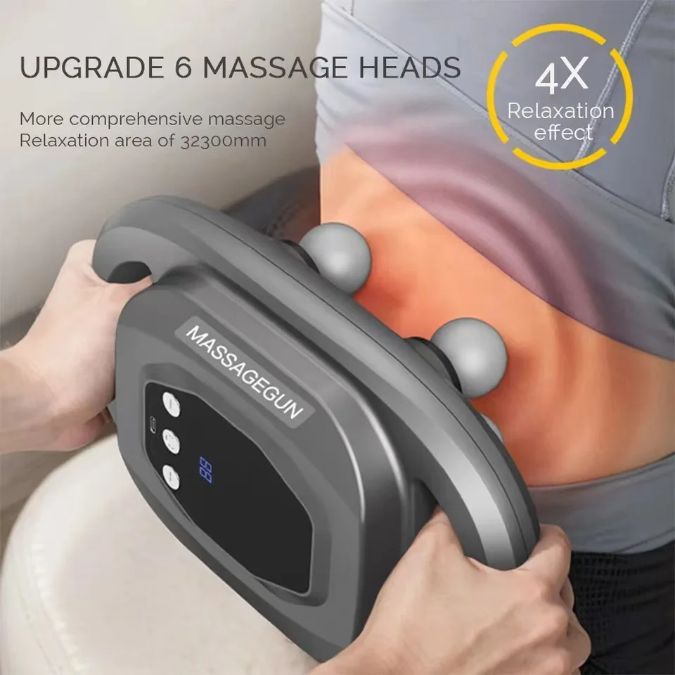 Fascia Gun Muscle Massager Gun Six Heads High Frequency Neck Waist Massage Machine Neck Shoulder Professional Fascia Massage Gun