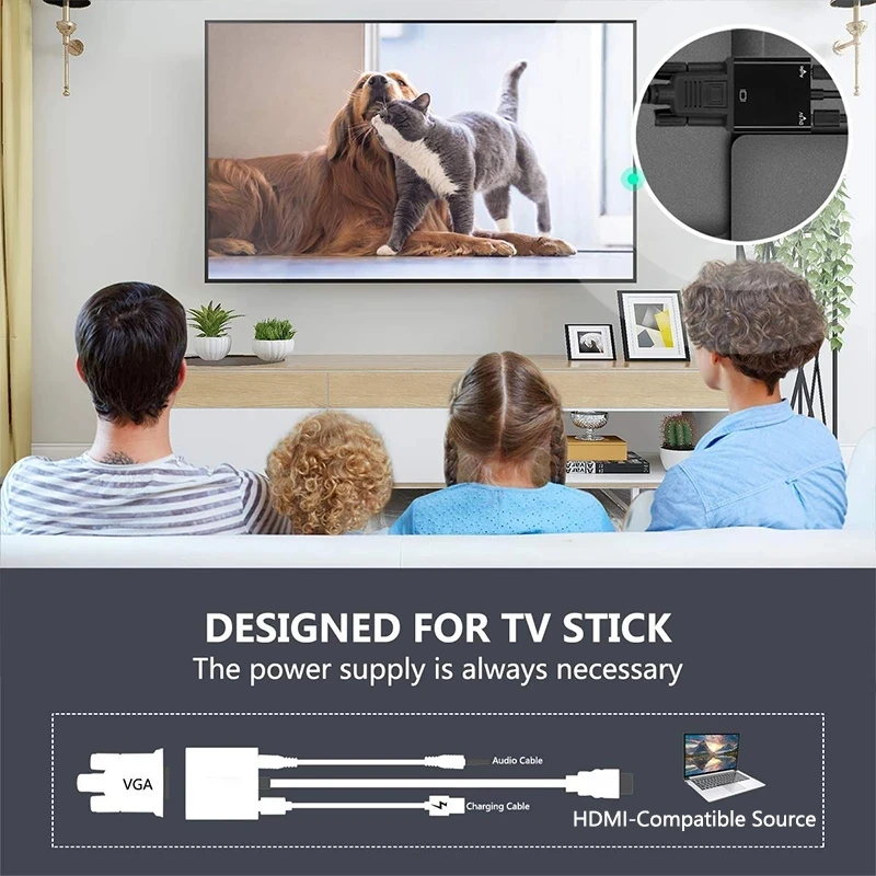 Convertidor de Cable HD 1080P HDMI a VGA con fuente de alimentación de Audio, adaptador macho a hembra VGA para tableta, portátil, PC y TV - Imagen 4