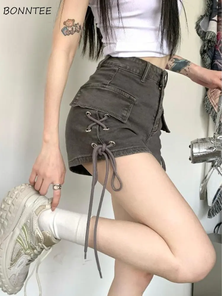 

Denim Shorts Women Lace-up Special Young Delicate Leisure Basics All-match Daily Simple Designed Graceful Charming Personality