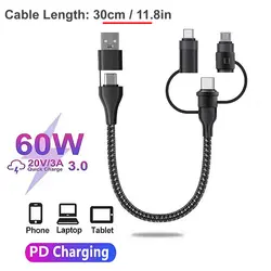Versatile 5 - in - 1 Fast Charging Cable with USB - C, Micro USB, and Lightning Ports (5 in 1 30cm - Black)