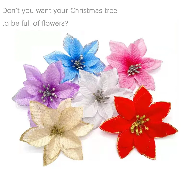 

50Pcs 13cm Artificial Christmas Flower Decorations Faux Bloom Berries Flower Christmas Tree Hang Flower Ornament Decor